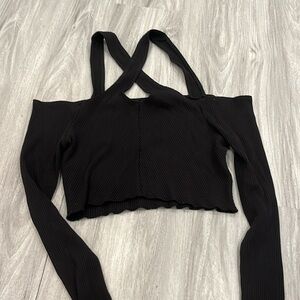 Urban Outfitters Long Sleeve Black Off the Shoulder Cross Over Top (XL)